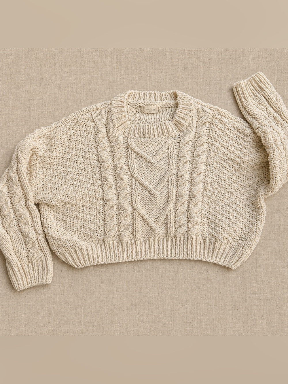 Altar'd State Cropped Cream Cable Knit Crew Sweater